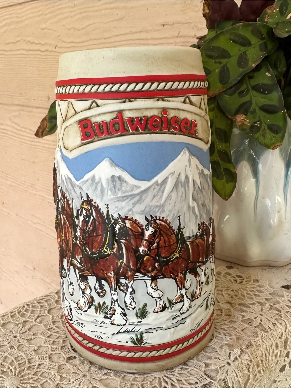 Vintage 1985 Budweiser Clydesdale Horses “A” Series stein Handcrafted in Brazil
